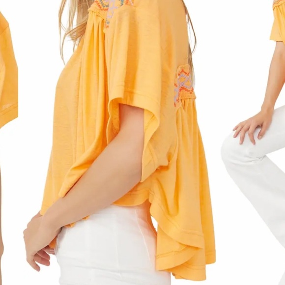 5. Free People Market Embroidered V Neck Top in Carrot Ginger, Size Large - Picture 4 of 17